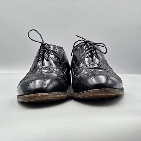 Johnston & Murphy Men's Size 11 Extra Wide VTG Black Leather Wingtip Oxfords - Picture 2 of 12